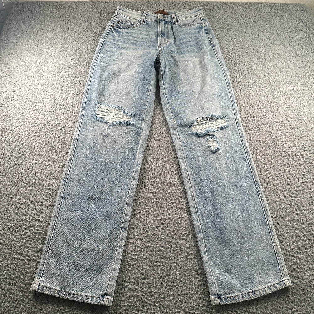 Judy Blue Women's Jeans 3/26 Light Wash Distressed 90's Straight High Rise